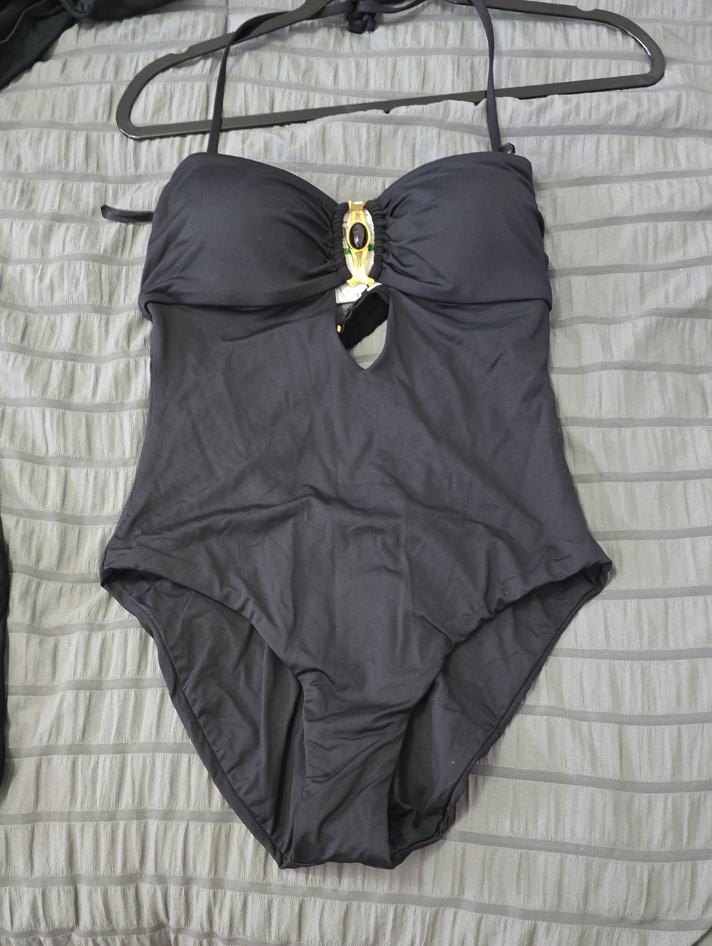 Bwcca Black One-Piece Swimsuit with Gold Accent Sz Lg Nwt